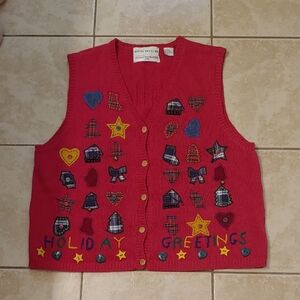 VTG Marisa Christina Red Sweater Vest 1998 Christmas Women's Size L